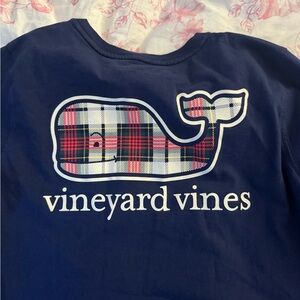 Vineyard Vines Navy Tee with Plaid Whale Graphic